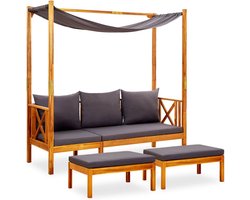 vidaXL - Tuinbank - met - luifel - en - voetenbanken - massief - acaciahout