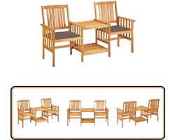 vidaXL Tuinbank met Tafel en Kussens - Acaciahout Tuinmeubels - Bistroset - Acacia Hout - Buitenkamer - Tuintafel