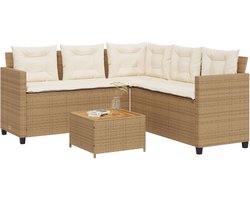 vidaXL - Tuinbank - met - tafel - en - kussens - L-vormig - poly - rattan - beige