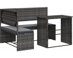 vidaXL - Tuinbank - met - tafel - en - kussens - L-vormig - poly - rattan - grijs