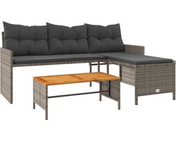 vidaXL - Tuinbank - met - tafel - en - kussens - L-vormig - poly - rattan - grijs