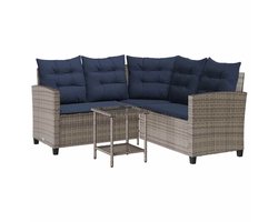 vidaXL - Tuinbank - met - tafel - en - kussens - L-vormig - poly - rattan - grijs