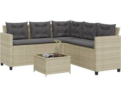 vidaXL - Tuinbank - met - tafel - en - kussens - L-vormig - poly - rattan - lichtgrijs