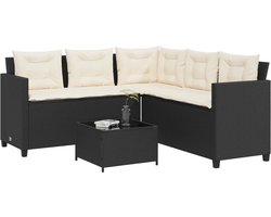 vidaXL - Tuinbank - met - tafel - en - kussens - L-vormig - poly - rattan - zwart