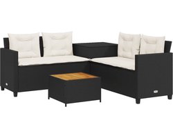 vidaXL - Tuinbank - met - tafel - en - kussens - L-vormig - poly - rattan - zwart