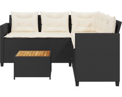 vidaXL - Tuinbank - met - tafel - en - kussens - L-vormig - poly - rattan - zwart