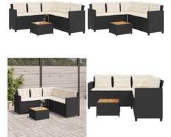 vidaXL Tuinbank met tafel en kussens L-vormig poly rattan zwart - Tuinbank - Tuinbanken - Tuinmeubel - Loungebank Tuin