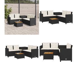 vidaXL Tuinbank met tafel en kussens L-vormig poly rattan zwart - Tuinbank - Tuinbanken - Tuinmeubel - Loungebank Tuin