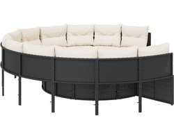 vidaXL - Tuinbank - met - tafel - en - kussens - rond - poly - rattan - zwart