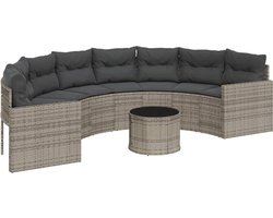 vidaXL Tuinbank met Tafel - Halfrond - Grijs Tuinbank - Halfronde Bank - Buitendecoratie - Lounge Set - Outdoor Furniture - Garden Sofa - Pe Rattan - Grijze Tuinbank