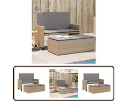 vidaXL Tuinbank met voetenbank en kussens - Beige Tuinstoel - Lounge Stoel - Slaapbank - Buitensteunen - Terras Meubel