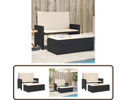 vidaXL Tuinbank met voetenbank - Zwart - Inclusief kussens Tuinbank - Buitenbank - Lounge Set - Relaxstoel - Terrasmeubel