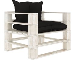 vidaXL - Tuinbank - met - zwarte - kussens - pallet - hout