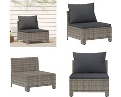 vidaXL - Tuinbank - midden - met - kussen - grijs - poly - rattan