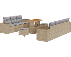 vidaXL - Tuinbank - Set - 10 - pcs - Beige - poly - rattan