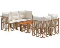 vidaXL - Tuinbank - Set - 6 - st - Natuurlijk - en - Crème - Wit - poly - rattan