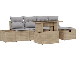 vidaXL - Tuinbank - Set - 7 - pcs - Beige - Riet, - Polyester - Kussenhoezen