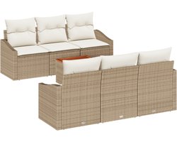 vidaXL - Tuinbank - Set - met - kussen - 7 - pcs - Beige - poly - rattan
