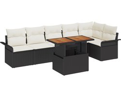 vidaXL - Tuinbank - Set - met - opslag - 7 - pcs - Zwart - Poly - rattan