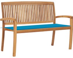 vidaXL - Tuinbank - stapelbaar - met - kussen - 128,5 - cm - massief - teakhout