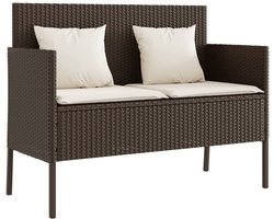 vidaXL Tuinbank - Tuinbanken - Opbergbankje - Tuinbankje - Tuinbank met kussens poly rattan bruin