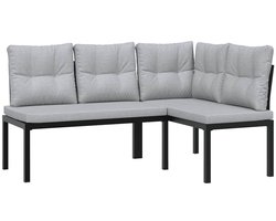 vidaXL Tuinbank - Tuinbanken - Opbergbankje - Tuinbankje - Tuinbanken met kussens 2 st gepoedercoat staal zwart