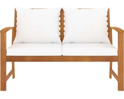 vidaXL Tuinbank - Tuinbanken - Tuinmeubel - Loungebank Tuin - Tuinbank 120 cm en crèmekleurig kussen acaciahout