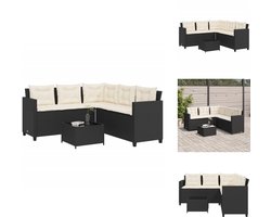 vidaXL Tuinbank - Tuinbanken - Tuinmeubel - Loungebank Tuin - Tuinbank met tafel en kussens L-vormig poly rattan zwart