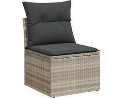 vidaXL - Tuinbank - zonder - armleuning - met - kussens - poly - rattan - lichtgrijs
