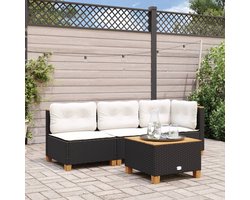 vidaXL - Tuinbank - zonder - armleuningen - met - kussens - zwart - poly - rattan