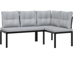 vidaXL - Tuinbanken - met - kussens - 2 - st - gepoedercoat - staal - zwart