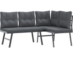 vidaXL - Tuinbanken - met - kussens - 2 - st - gepoedercoat - staal - zwart