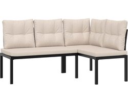 vidaXL Tuinbanken met kussens 2 st gepoedercoat staal zwart - Tuinbank - Buitendecoratie - Tuinset - Lounge Bank - Balkon Meubel