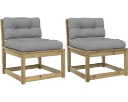 vidaXL Tuinbanken met Kussens - Set van 2 Tuinbank - Grenenhout - Outdoor Furniture - Lounge Set - Tuinset - Veranda - Terras - Balkon