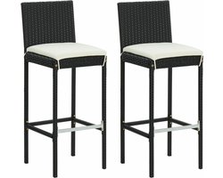vidaXL - Tuinbarkrukken - met - kussens - 2 - st - poly - rattan - zwart