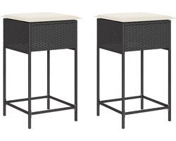 vidaXL - Tuinbarkrukken - met - kussens - 2 - st - poly - rattan - zwart