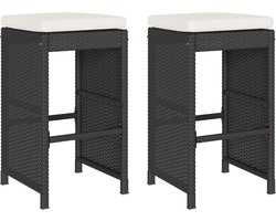 vidaXL - Tuinbarkrukken - met - kussens - 2 - st - poly - rattan - zwart
