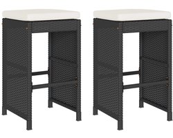 vidaXL Tuinbarkrukken met kussens 2 st poly rattan zwart - Tuinbarkruk - Tuinbarkrukken - Stoel - Barstoel