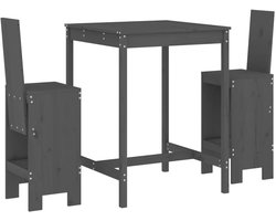 vidaXL Tuinbarset - 3-delig - Massief Grenenhout - Grijs Houten Barset - Bar Set - Buitenbar - Tuinbar - Bistroset