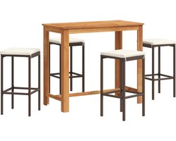 vidaXL Tuinbarset - 5-delig - Acaciahout en Rattan Tuinbarset - Bartafel Set - Acacia Hout - Pe Rattan - Outdoor Furniture