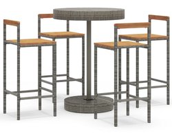 vidaXL Tuinbarset - 5-delig - Poly Rattan en Hout - Grijs Tuinbarset - Bar Set - Buitentafel - Lounge Set - Tuintafels
