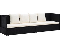 vidaXL - Tuinbed - met - kussens - poly - rattan - zwart