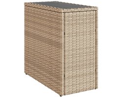 vidaXL - Tuinbijzettafel - met - glazen - blad - 58x27,5x55 - cm - poly - rattan - beige