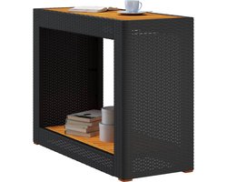 vidaXL - Tuinbijzettafel - met - houten - blad - 100x40x75 - cm - poly - rattan - zwart
