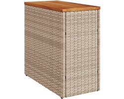 vidaXL - Tuinbijzettafel - met - houten - blad - 58x27,5x55 - cm - poly - rattan - beige