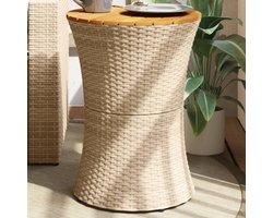 vidaXL - Tuinbijzettafel - trommelvormig - poly - rattan - en - massief - hout - beige
