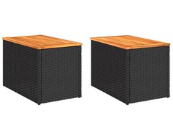vidaXL Tuinbijzettafels 2 st 55x34x37 cm hout poly rattan zwart - Tuinbijzettafel - Tuinbijzettafels - Bijzettafel Voor Buiten - Bijzettafel Voor In De Tuin
