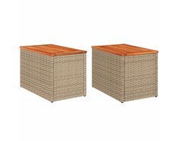 vidaXL - Tuinbijzettafels - 2 - st - 55x34x37 - cm - poly - rattan - en - hout - beige