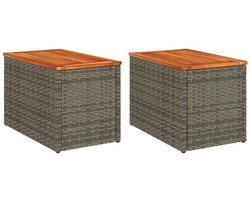 vidaXL Tuinbijzettafels 2 st 55x34x37 cm poly rattan en hout grijs - Tuinbijzettafel - Tuinbijzettafels - Bijzettafel Voor Buiten - Bijzettafel Voor In De Tuin