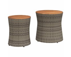 vidaXL - Tuinbijzettafels - 2 - st - met - houten - blad - poly - rattan - grijs